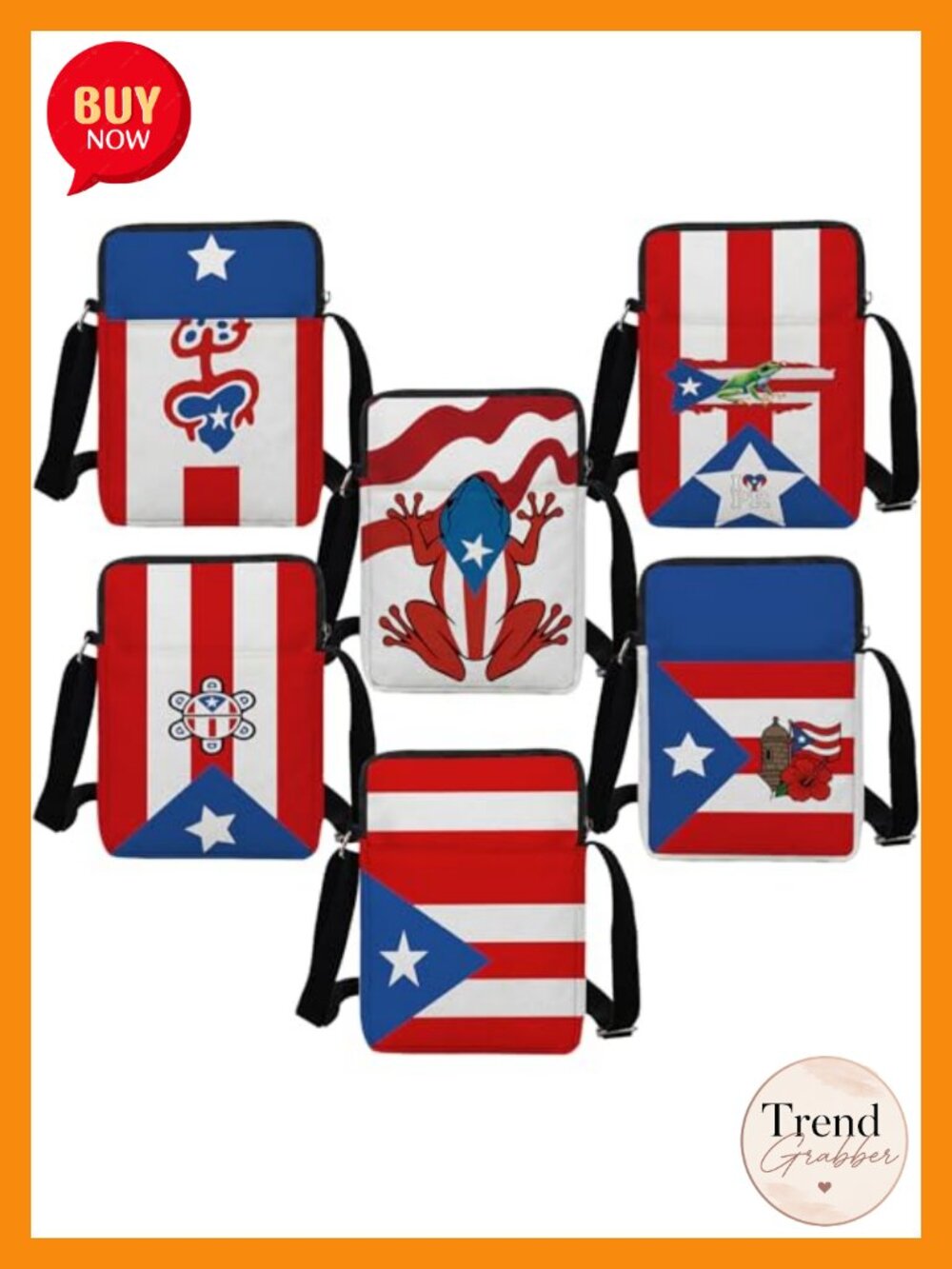 Puerto Rico Crossbody Bags - 6 Pack, Oxford Cloth Mini Sling Purses for Travel